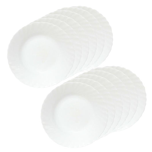 SET 12 PIATTI PIANI PRIMA IN VETRO TEMPERATO BIANCO DA 26 CM