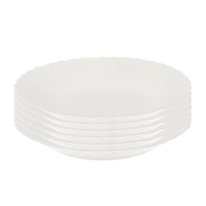 SET 6 PIATTI FONDI PRIMA IN VETRO TEMPERATO BIANCO DA 23 CM