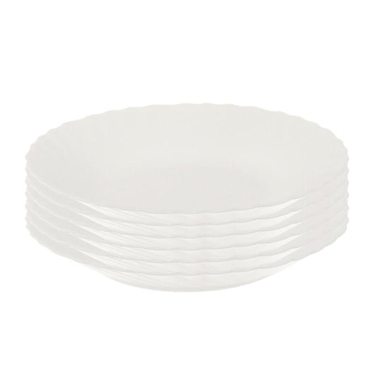 SET 6 PIATTI FONDI PRIMA IN VETRO TEMPERATO BIANCO DA 23 CM