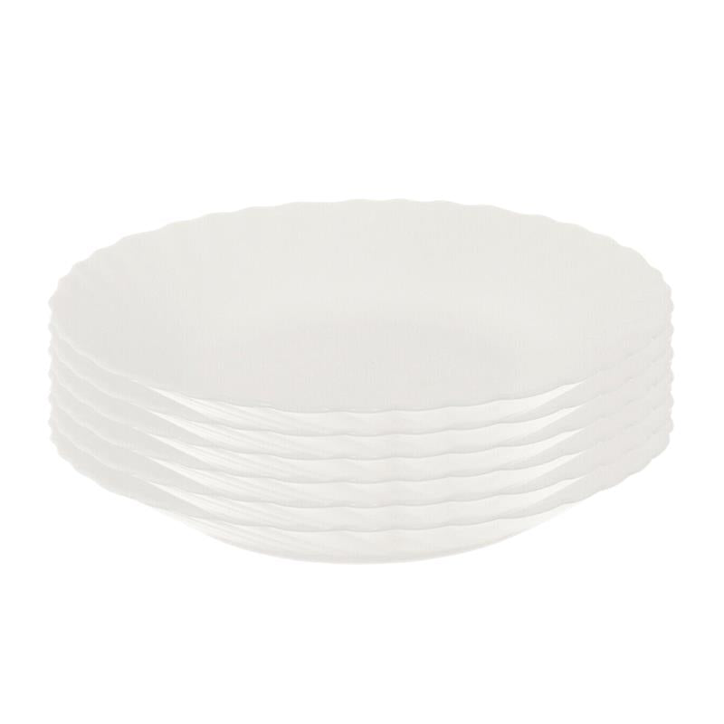 SET 6 PIATTI FONDI PRIMA IN VETRO TEMPERATO BIANCO DA 23 CM