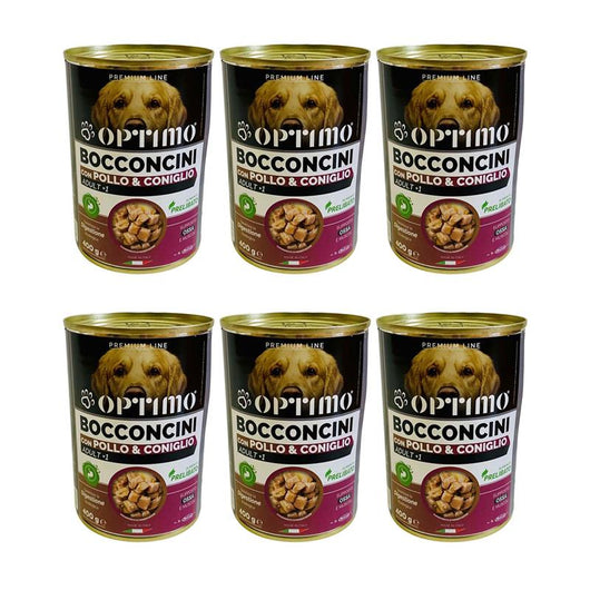 KIT SET 6 PZ OPTIMO BOCCONCINI PER CANE AL GUSTO POLLO E CONIGLIO DA 400 GR