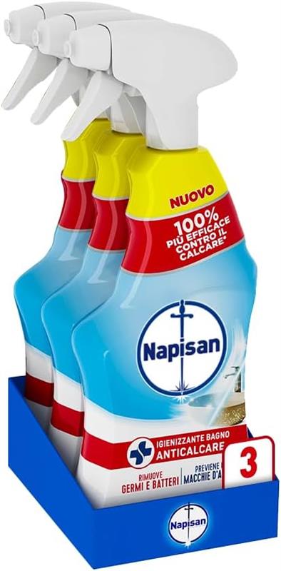 SPRAY NAPISAN 3 PZ IGIENIZZANTE BAGNO ANTICALCARE 740 ML L'UNO RIMUOVE GERMI E BATTERI PREVIENE LE MACCHIE DI ACQUA