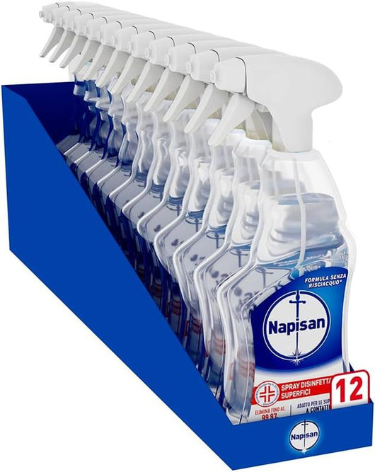 NAPISAN SPRAY 12 PZ DISINFETTANTE CLASSICO SUPERFICI ELIMINA 99,9% BATTERI PER SUPERFICI A CONTATTO CON ALIMENTI 740 ML L'UNO