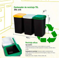 PATTUMIERA DIFFERENZIATA TRIO NERO + AMBRA / BIANCO / VERDE (3 X 25 LITRI) + COPERCHIO