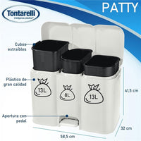 PATTUMIERA PATTY 3 DIFFERENZIATA COLLEZIONE AURORA BIANCO 13 + 8 + 13 L MISURE 58.5 X 32 X H 41.5 CM  3 SCOMPARTI
