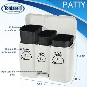 PATTUMIERA PATTY 3 DIFFERENZIATA COLLEZIONE AURORA BIANCO 13 + 8 + 13 L MISURE 58.5 X 32 X H 41.5 CM  3 SCOMPARTI