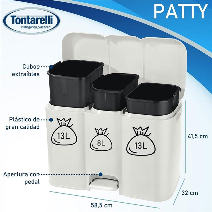 PATTUMIERA PATTY 3 DIFFERENZIATA COLLEZIONE AURORA BIANCO 13 + 8 + 13 L MISURE 58.5 X 32 X H 41.5 CM  3 SCOMPARTI