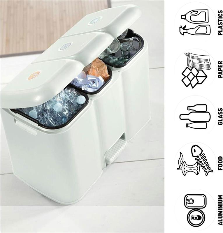 PATTUMIERA PATTY 3 DIFFERENZIATA COLLEZIONE AURORA BIANCO 13 + 8 + 13 L MISURE 58.5 X 32 X H 41.5 CM  3 SCOMPARTI