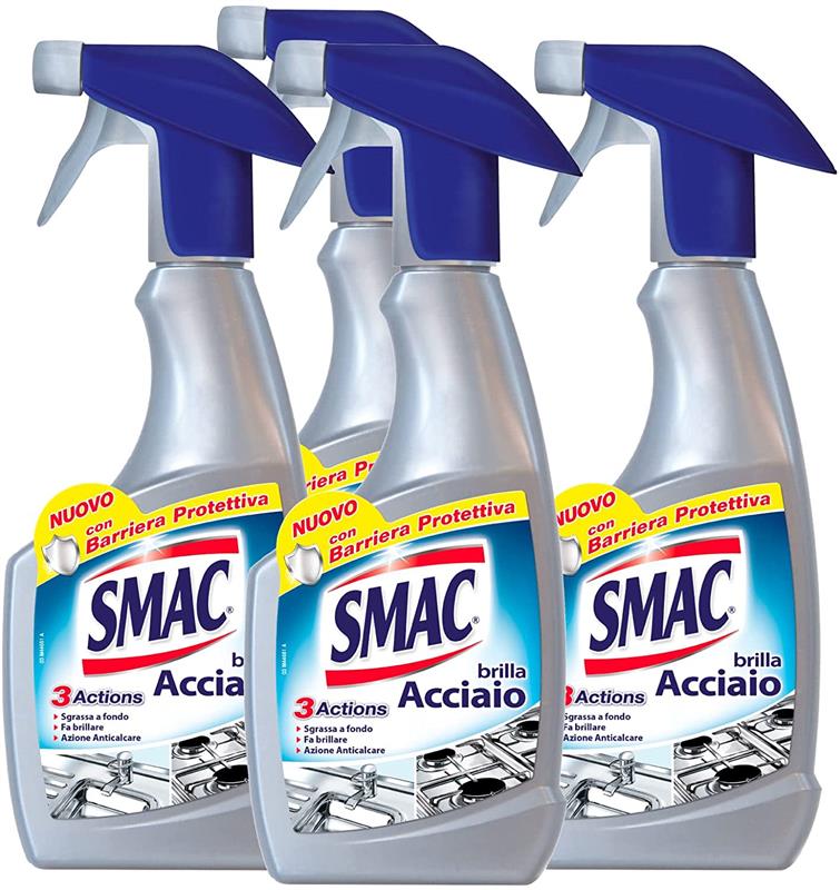 SET 4 CONFEZIONI DI SPRAY SMAC BRILLA ACCIAIO IN CONFEZIONE DA 520 ML CIASCUNO