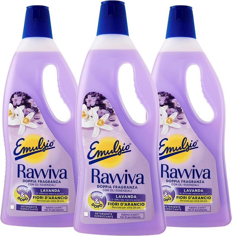 SET 3 EMULSIO PAVIMENTI LIQUIDO 1LT RAVVIVA LAVANDA E FIORI D'ARANCIO