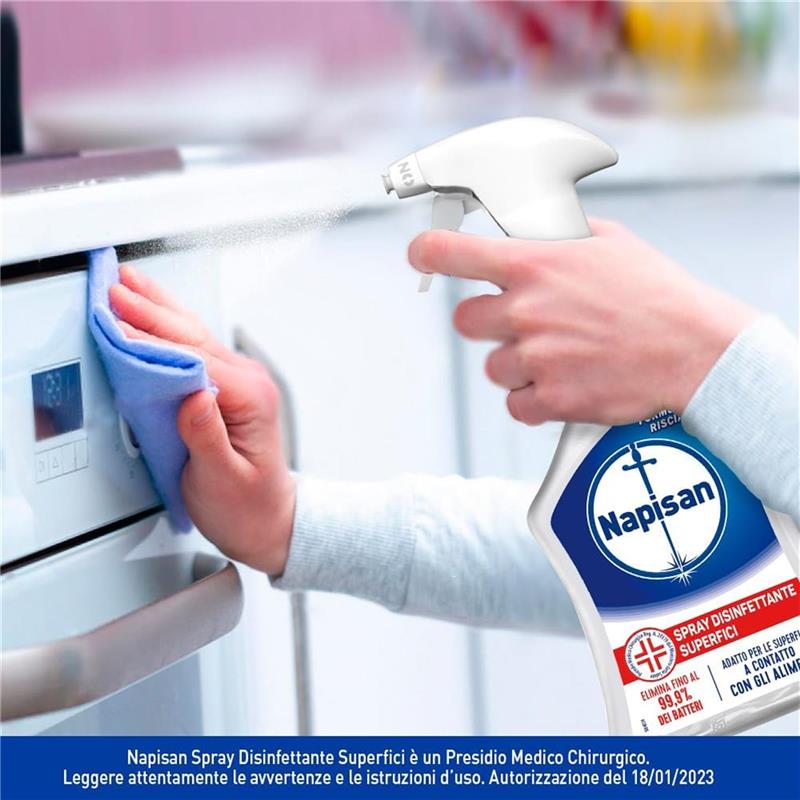 NAPISAN SPRAY 3 PZ DISINFETTANTE CLASSICO SUPERFICI ELIMINA 99,9% BATTERI PER SUPERFICI A CONTATTO CON ALIMENTI 740 ML L'UNO