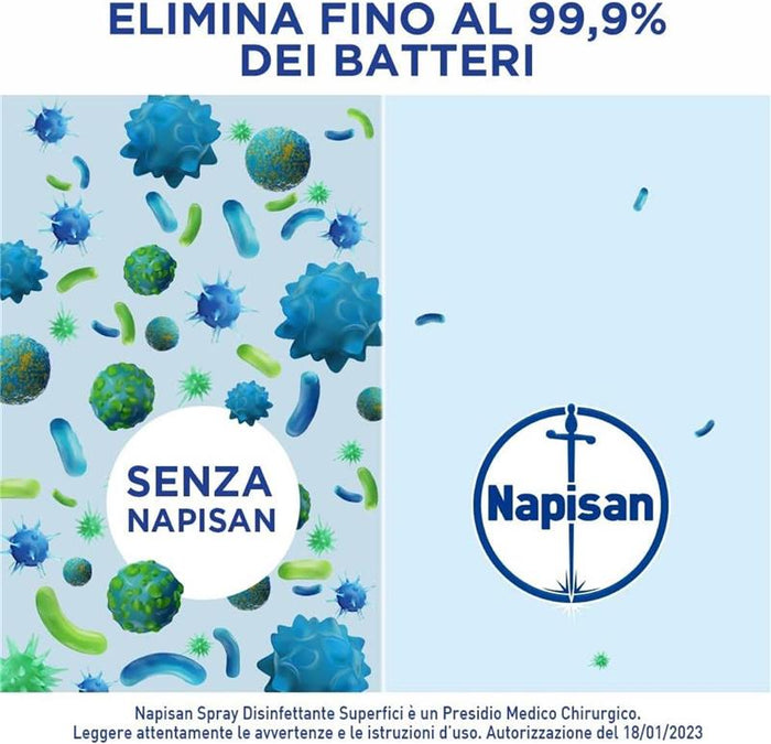 NAPISAN SPRAY 3 PZ DISINFETTANTE CLASSICO SUPERFICI ELIMINA 99,9% BATTERI PER SUPERFICI A CONTATTO CON ALIMENTI 740 ML L'UNO