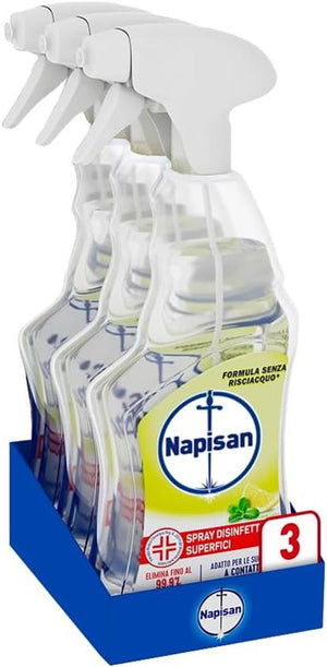 NAPISAN SPRAY 3 PZ MULTISUPERFICI LIMONE E MENTA 740 ML L'UNO ELIMINA 99,9% BATTERI PER SUPERFICI A CONTATTO CON ALIMENTI