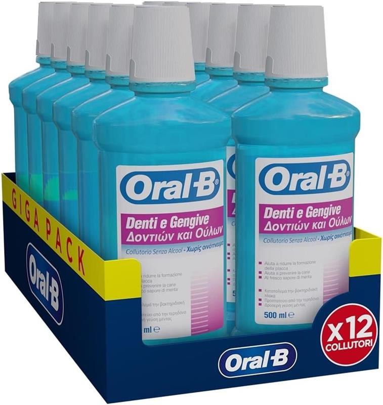 ORAL B SET 6 PZ X2  B COLLUTORIO SENZA ALCOOL DENTI E GENGIVE 500 ML