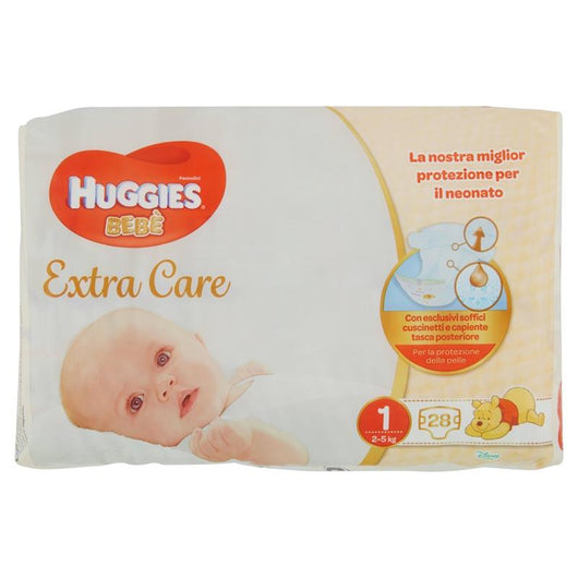 2 PACCHI HUGGIES EXTRA CARE BEBÈ PANNOLINI TAGLIA 1 2-5 KG DA 28 PZ CIASCUNO