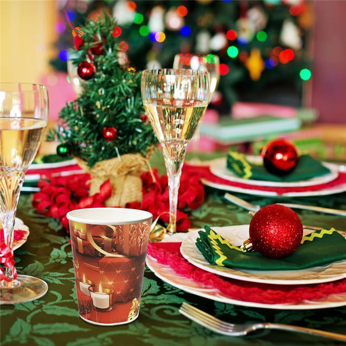PIATTI DI CARTA NATALIZI PIANI 120 PEZZI IN COLORAZIONE ORO +120 PZ BICCHIERI ORO NATALIZI