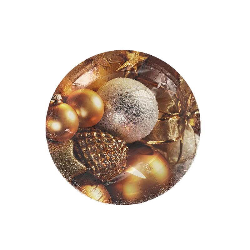 PIATTI DI CARTA NATALIZI PIANI 120 PEZZI IN COLORAZIONE ORO +120 PZ BICCHIERI ORO NATALIZI