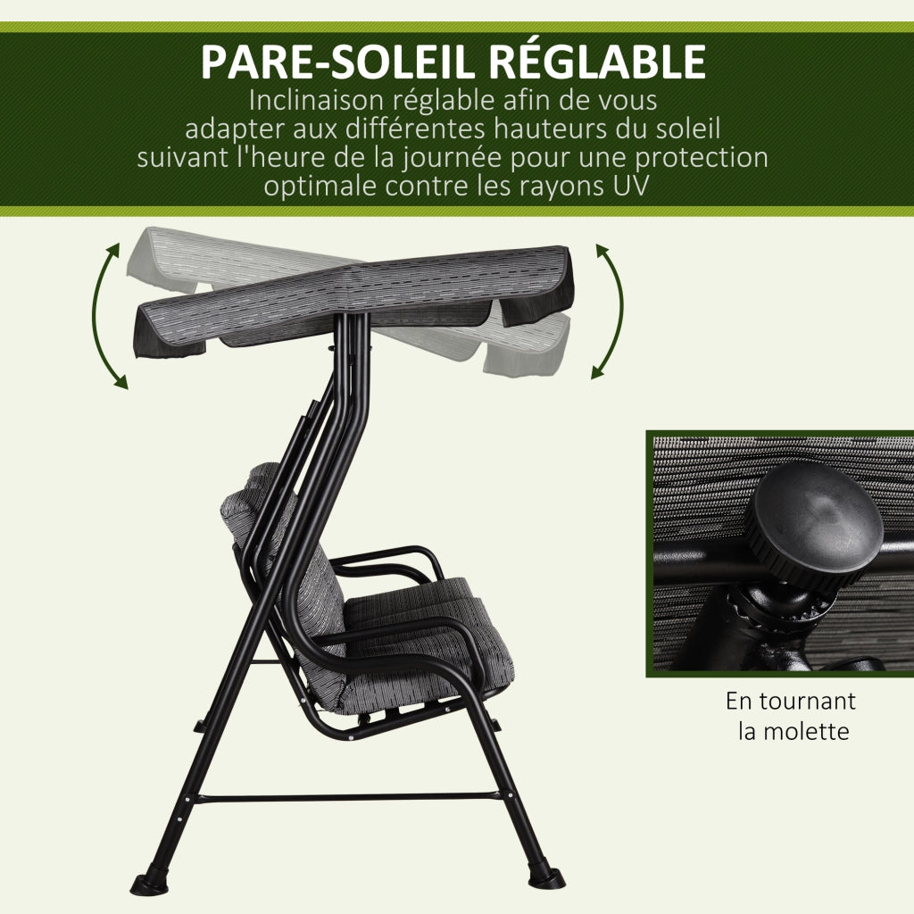 Amaca da Giardino 3 Posti con Cuscini ¨C Zephmum ¨C Grigio Nero Polyester Acciaio