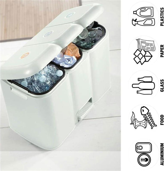 PATTUMIERA PATTY 3 DIFFERENZIATA COLLEZIONE AURORA BIANCO 13 + 8 + 13 L MISURE 58.5 X 32 X H 41.5 CM  3 SCOMPARTI