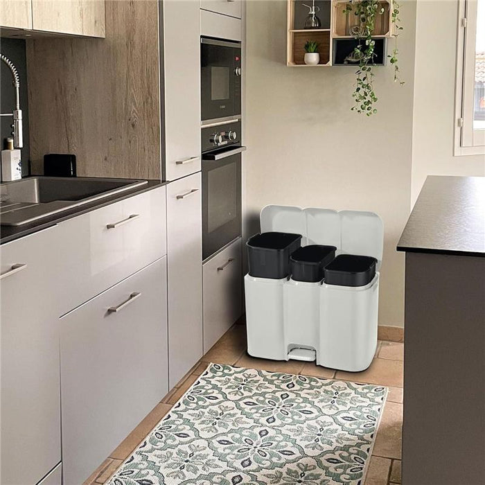 PATTUMIERA PATTY 3 DIFFERENZIATA COLLEZIONE AURORA BIANCO 13 + 8 + 13 L MISURE 58.5 X 32 X H 41.5 CM  3 SCOMPARTI