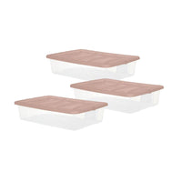 SET 3 PZ BOX SCATOLA SOTTO LETTO DA 60X40XH14CM IN PLASTICA CON COPERCHIO ROSA