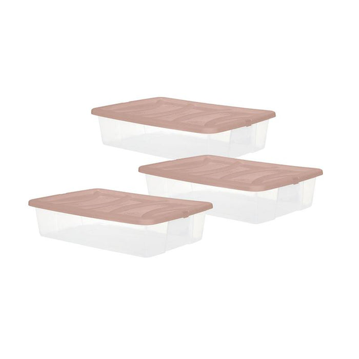 SET 3 PZ BOX SCATOLA SOTTO LETTO DA 60X40XH14CM IN PLASTICA CON COPERCHIO ROSA