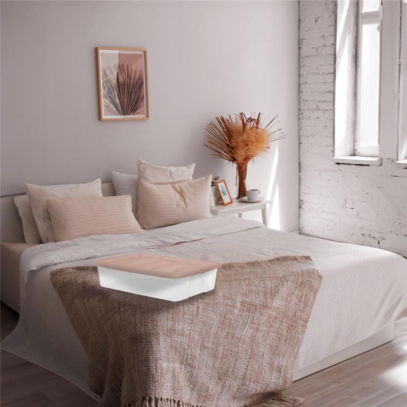 SET 3 PZ BOX SCATOLA SOTTO LETTO DA 60X40XH14CM IN PLASTICA CON COPERCHIO ROSA