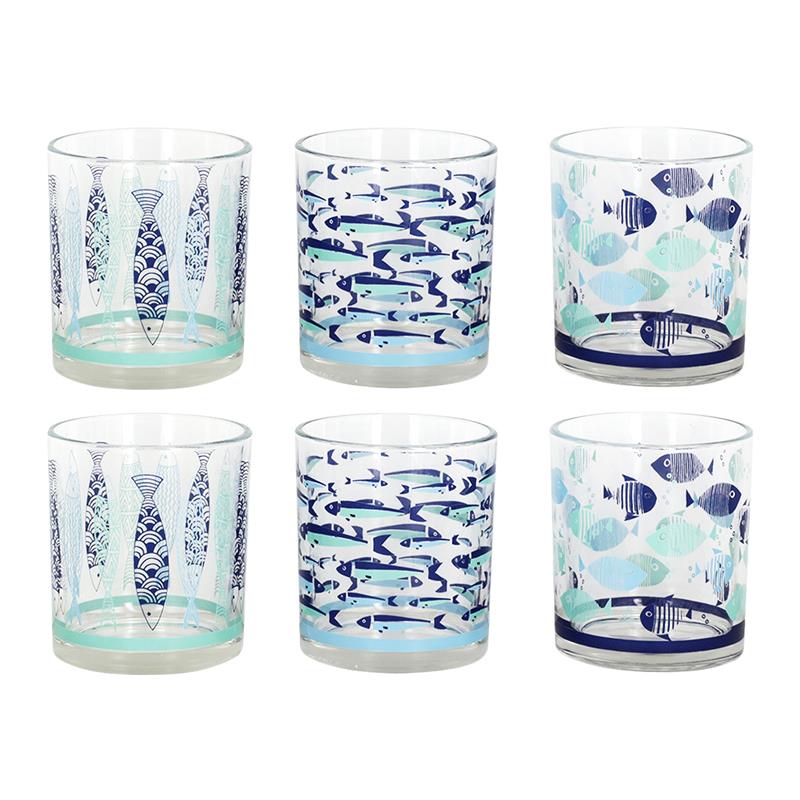MAURY'S SET 6 BICCHIERI IN VETRO PER ACQUA DESIGN PESCI