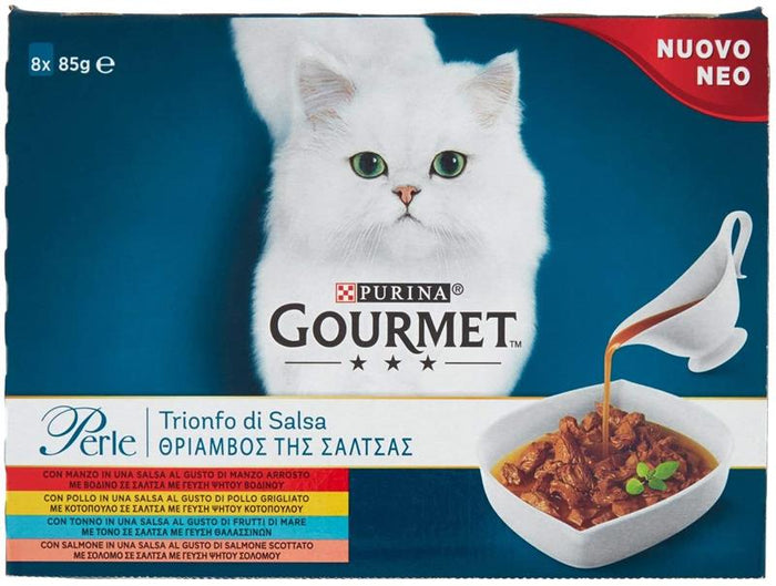 GOURMET PERLE 8 PZ DA 85 GR GUSTO MANZO POLLO SALMONE E CONIGLIO