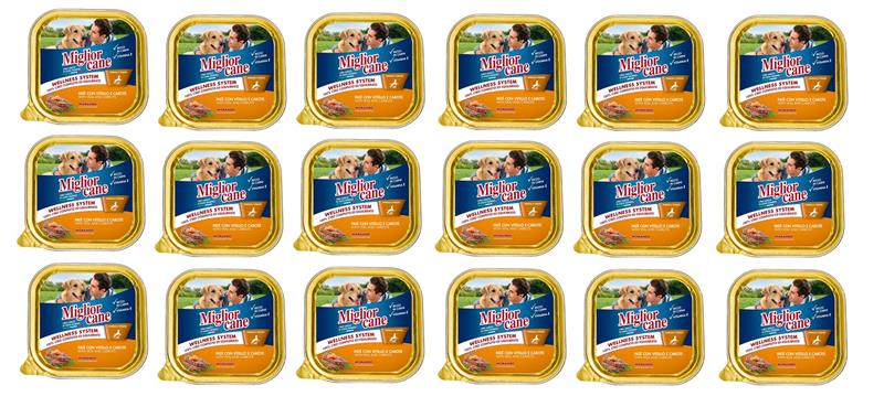 SET 18 CONFEZIONI MIGLIOR CANE PATE' CON VITELLO E CAROTE 300 GRAMMI
