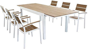 SET TAVOLO CAYMAN ALLUNGABILE CON 6 POLTRONE IN TEAK BIANCO E NATURALE