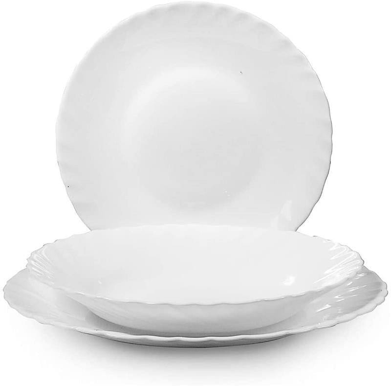 SET 18 PIATTI PRIMA VETRO TEMPERATO BIANCO CON PIATTI PIANI, FONDI E DA FRUTTA
