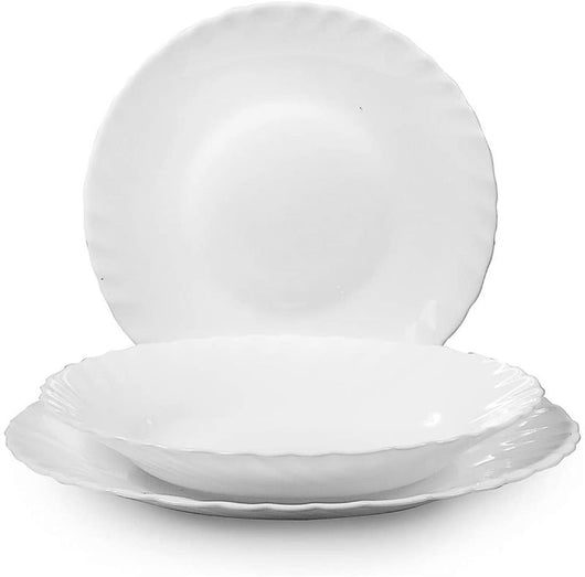 SET 18 PIATTI PRIMA VETRO TEMPERATO BIANCO CON PIATTI PIANI, FONDI E DA FRUTTA