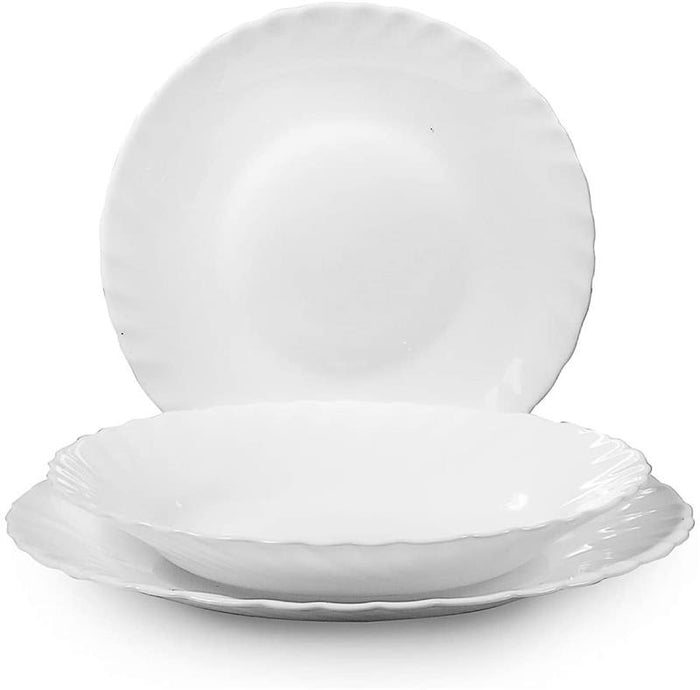SET 18 PIATTI PRIMA VETRO TEMPERATO BIANCO CON PIATTI PIANI, FONDI E DA FRUTTA