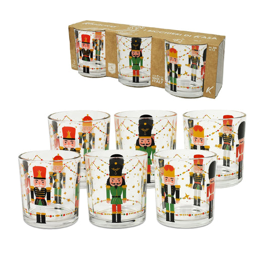 MA MAISON SET DI 6  BICCHIERI IN VETRO CON SOLDATINI NATALIZI