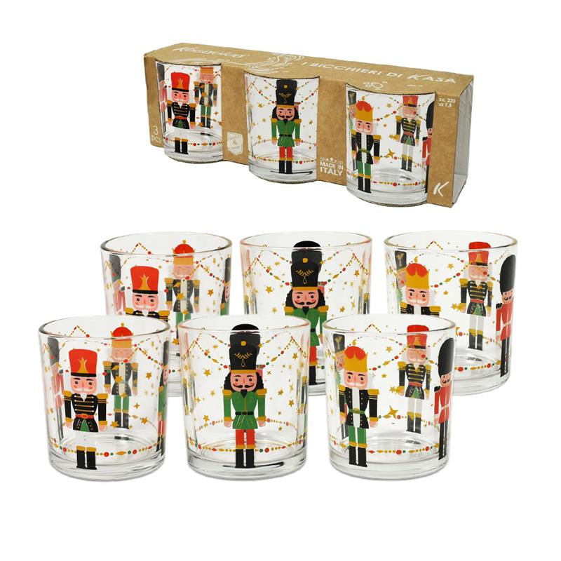 MA MAISON SET BOTTIGLIA 1 LT IN VETRO + 6 BICCHIERI CON SOLDATINI NATALIZI