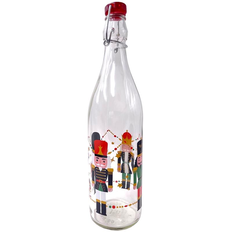 MA MAISON SET BOTTIGLIA 1 LT IN VETRO + 6 BICCHIERI CON SOLDATINI NATALIZI