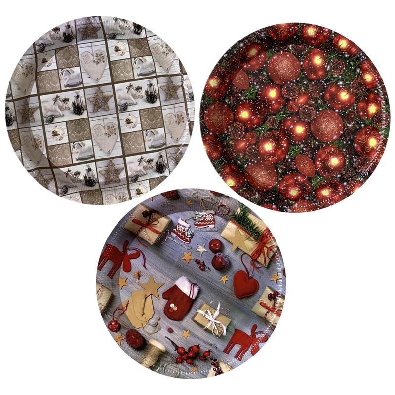 MAURY'S SET 3 VASSOI CHRISTMAS TONDI IN PLASTICA IN DECORO ASSORTITO 40 CM DIAMETRO