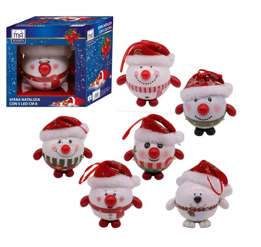MA MAISON SET 3 PALLINE LUMINOSE NATALIZIE PER ALBERO DI NATALE SFERA SMILE CON 5 LED MISURA 8 CM PERSONAGGI ASSORTITI