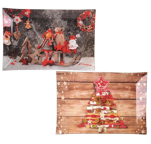 MA MAISON SET 3 VASSOI NATALIZI IN VETRO RETTANGOLARE 25X15 CM FANTASIA ASSORTITA