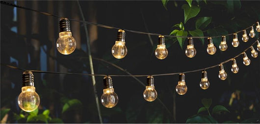 CATENA LUMINOSA A ENERGIA SOLARE MT 6 CON 30 LAMPADINE IN VETRO TRASPARENTE