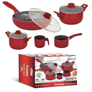 MAURY'S BATTERIA PREMIUM DI PENTOLE DA 8 PEZZI IN COLORE ROSSO