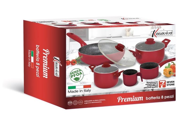 MAURY'S BATTERIA PREMIUM DI PENTOLE DA 8 PEZZI IN COLORE ROSSO
