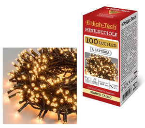 HIGH-TECH FILO DI 100 LUCI LED A BATTERIA IN COLORE BIANCO CALDO