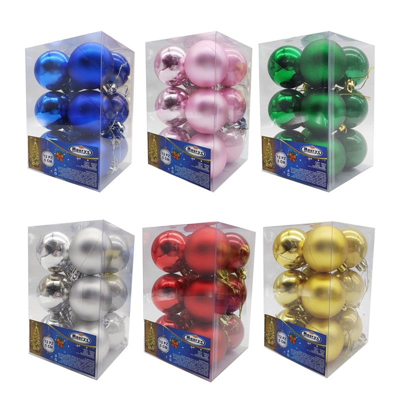 MAURY'S PALLINE DI NATALE BOX DA 12 SFERE 5 CM PER ALBERO DI NATALE CON GANCIO COLORI ASSORTITI
