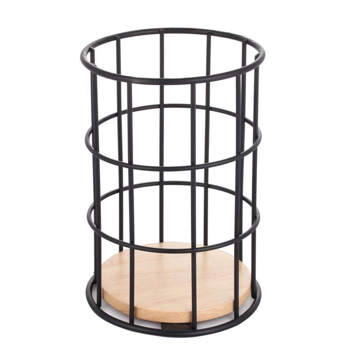 MAURY'S WOODY PORTA UTENSILI NERO CON BASE IN LEGNO DA 11 CM
