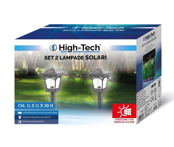 HIGH-TECH SET DI 2 LAMPADE SOLARI 11 X 11 X 43 CM COLORE NERO