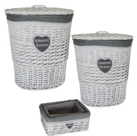 SET 4 CESTI BIANCHI INTRECCIATI CON RIVESTIMENTO IN TESSUTO