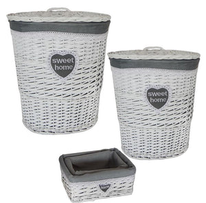 SET 4 CESTI BIANCHI INTRECCIATI CON RIVESTIMENTO IN TESSUTO