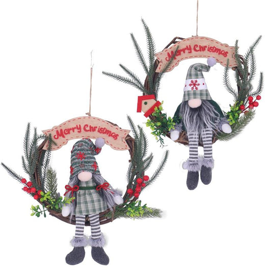 MA MAISON GHIRLANDA CON SIMPATICO GNOMO NATALIZIO SCRITTA MERRY CHRISTMAS DIAMETRO 35 CM GNOMO ASSORTITO